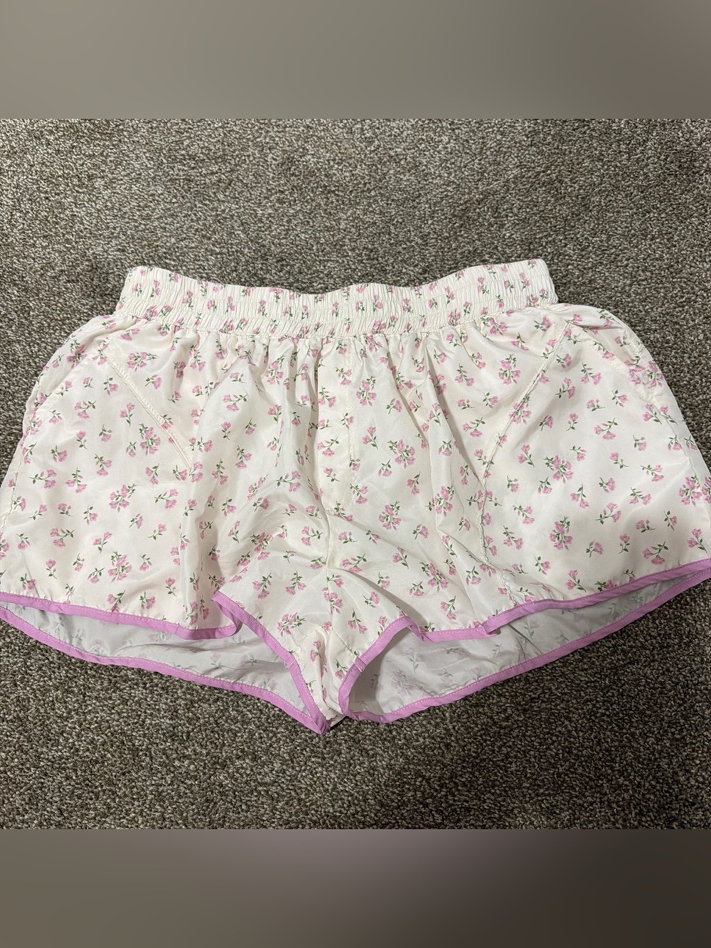 Peach Love California White Floral Lounge Shorts with Pink Trim